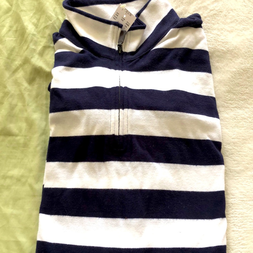 J.Crew 3/4 zip high collar navy blue and white striped long sleeve